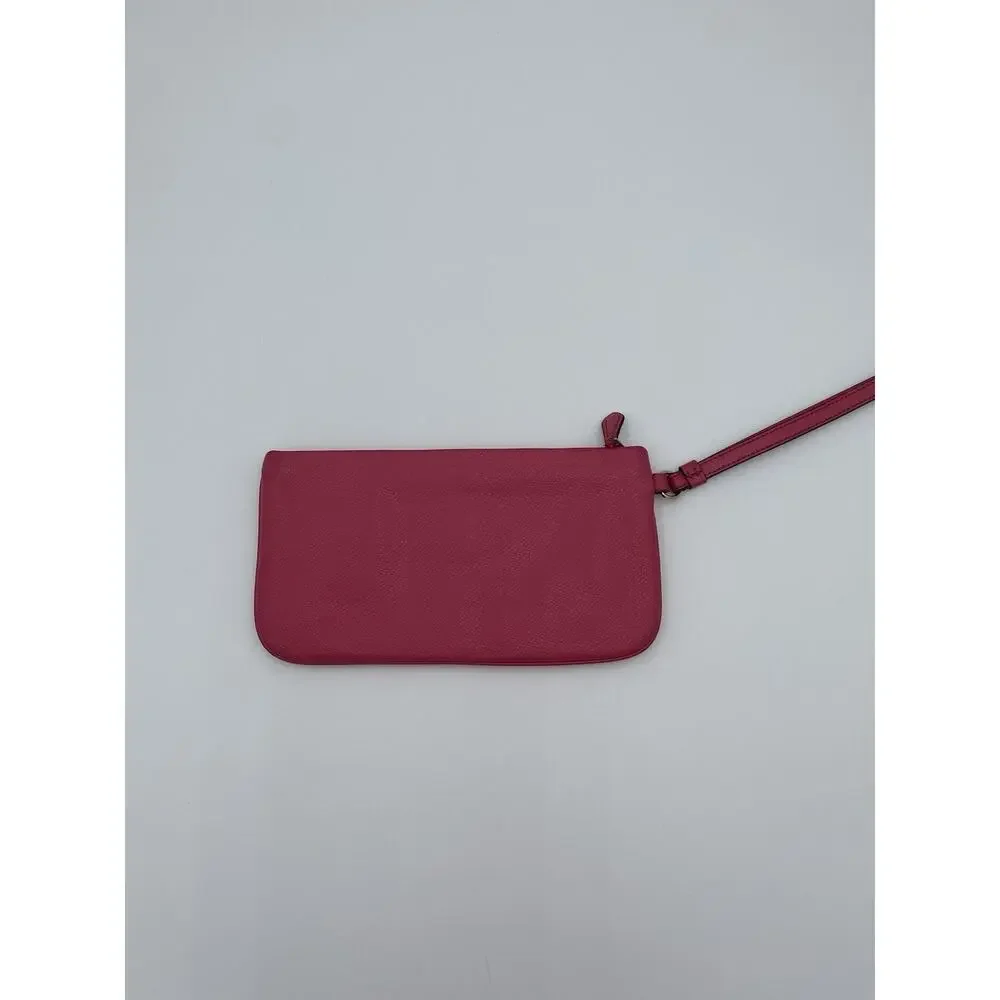 COACH Wristlet Pink Crossgrain Leather Large 9” X 5” Clutch Zip Card Slots NY